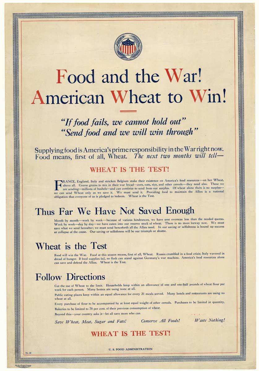 Il cibo e la guerra! Poster vintage originale della Prima Guerra Mondiale del 1918 circa