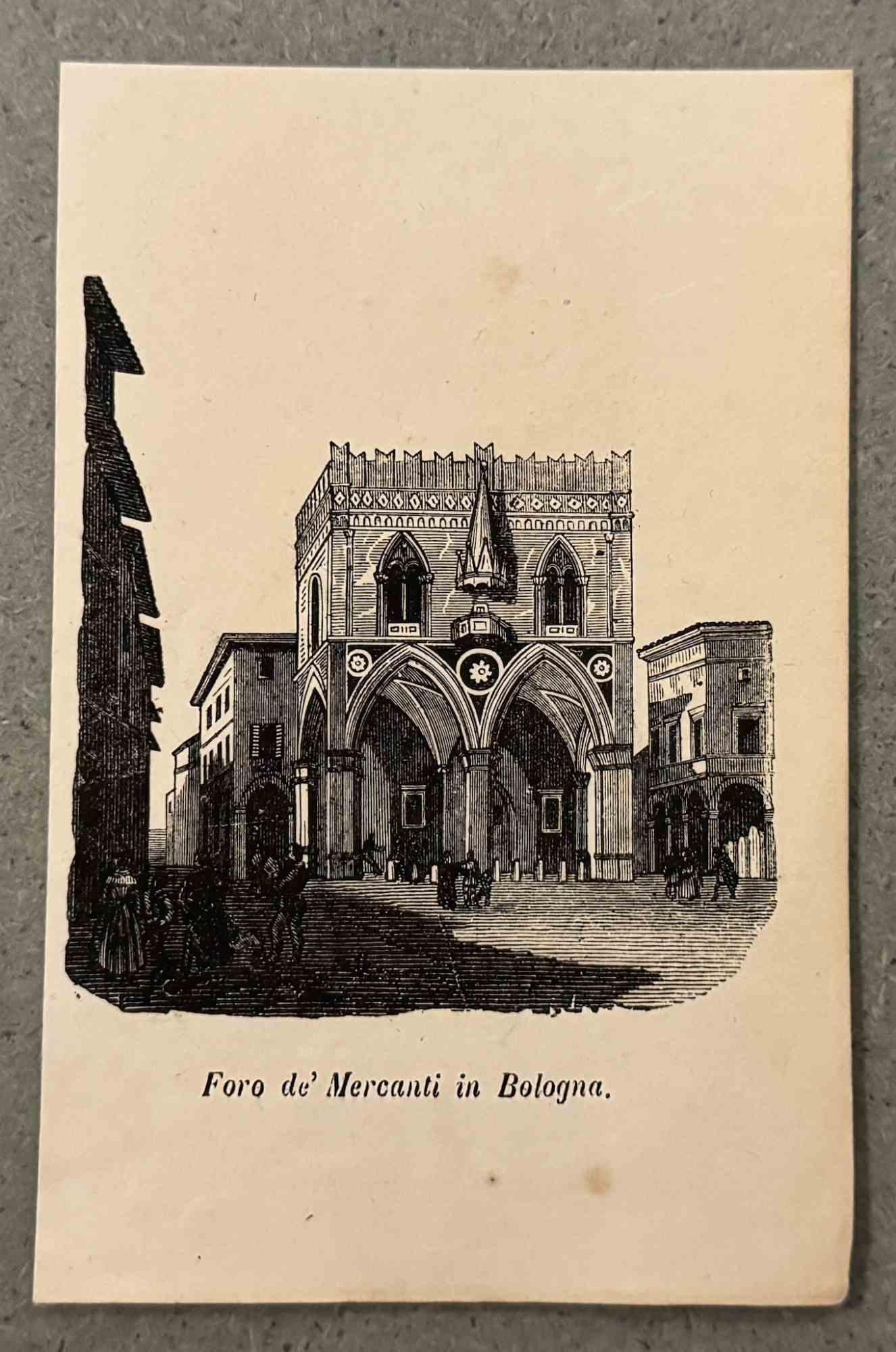 Unknown Figurative Print - Foro dé Mercanti in Bologna - Lithograph - 19th Century