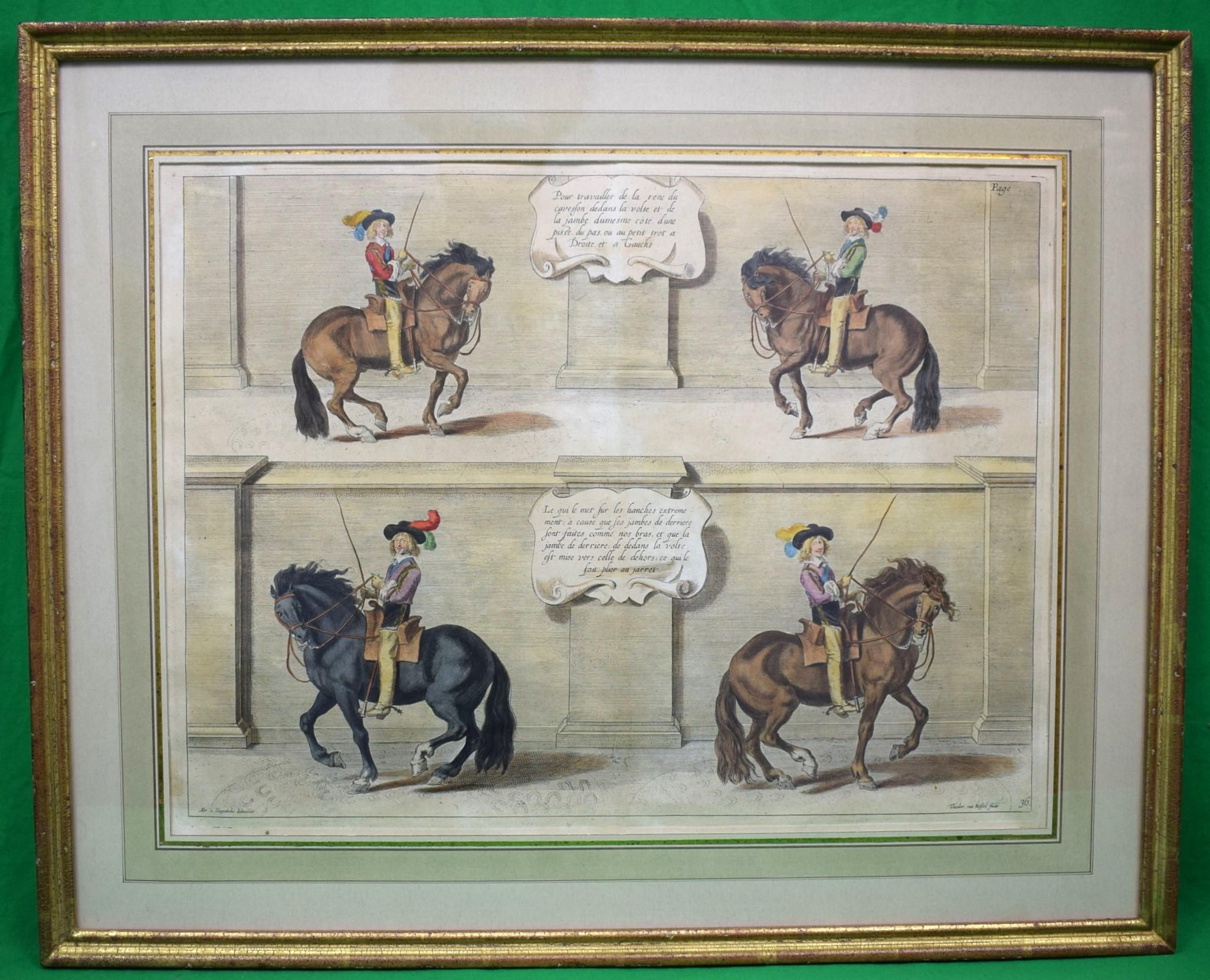 "Four Cavalier Horseman" Hand-Coloured Lithograph Plate 36. - Print by Unknown