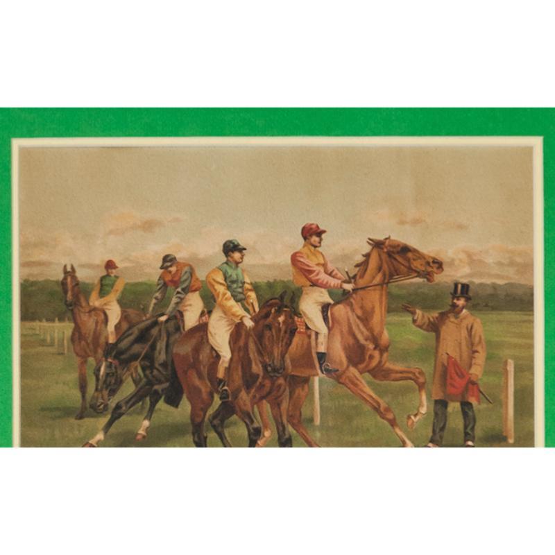 Charming 19th c. chromo-lithograph depicting a four horse steeplechase race at the start

Print Sz: 8 3/4