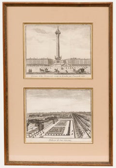 Antique Framed 18th Century Engravings - The Monument & St. James's Palace