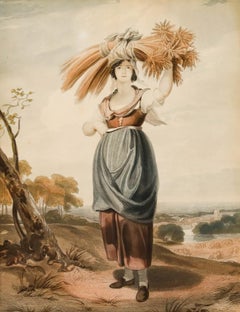 Framed 19th Century Aquatint - Collecting the Harvest