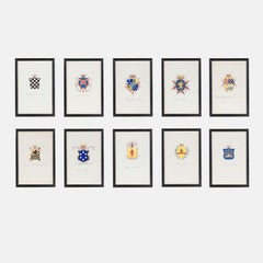 Framed 19th Century Heraldic Hand Coloured Italian Bookplates