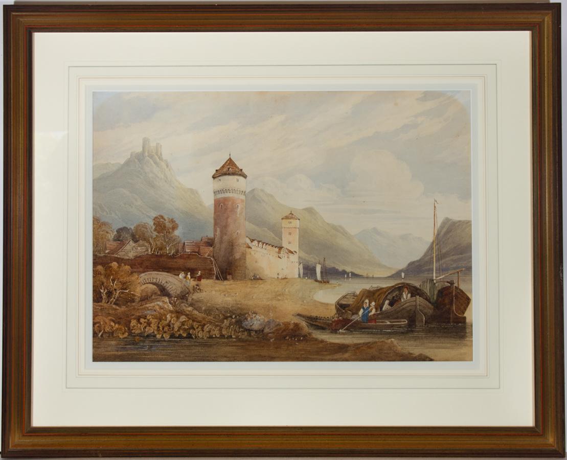 Unknown Landscape Print - Framed 19th Watercolour - Continental Landscape with Castle