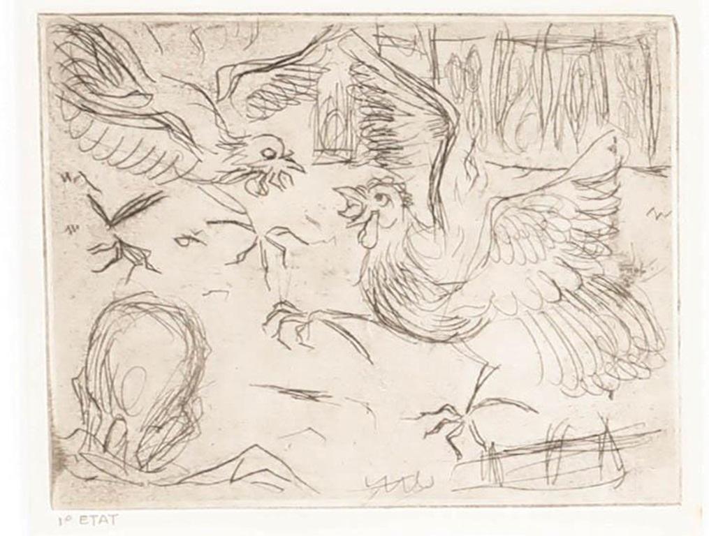 Framed 20th Century Etching - A Cock Fight - Print by Unknown