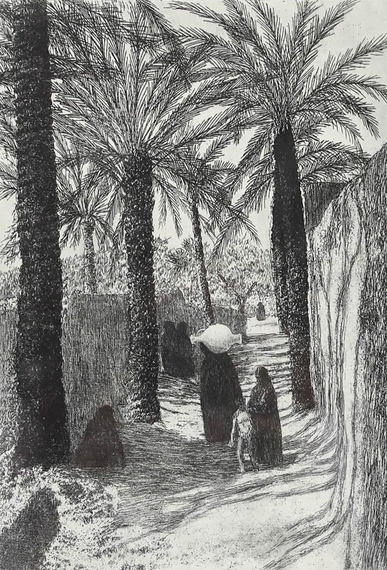 Framed Early 20th Century Etching - By the Palm Trees - Print by Unknown