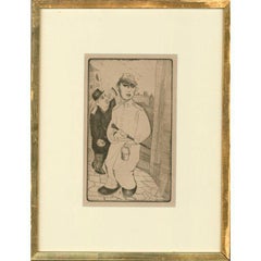 Vintage Framed Mid 20th Century Etching - Buskers in Uniform
