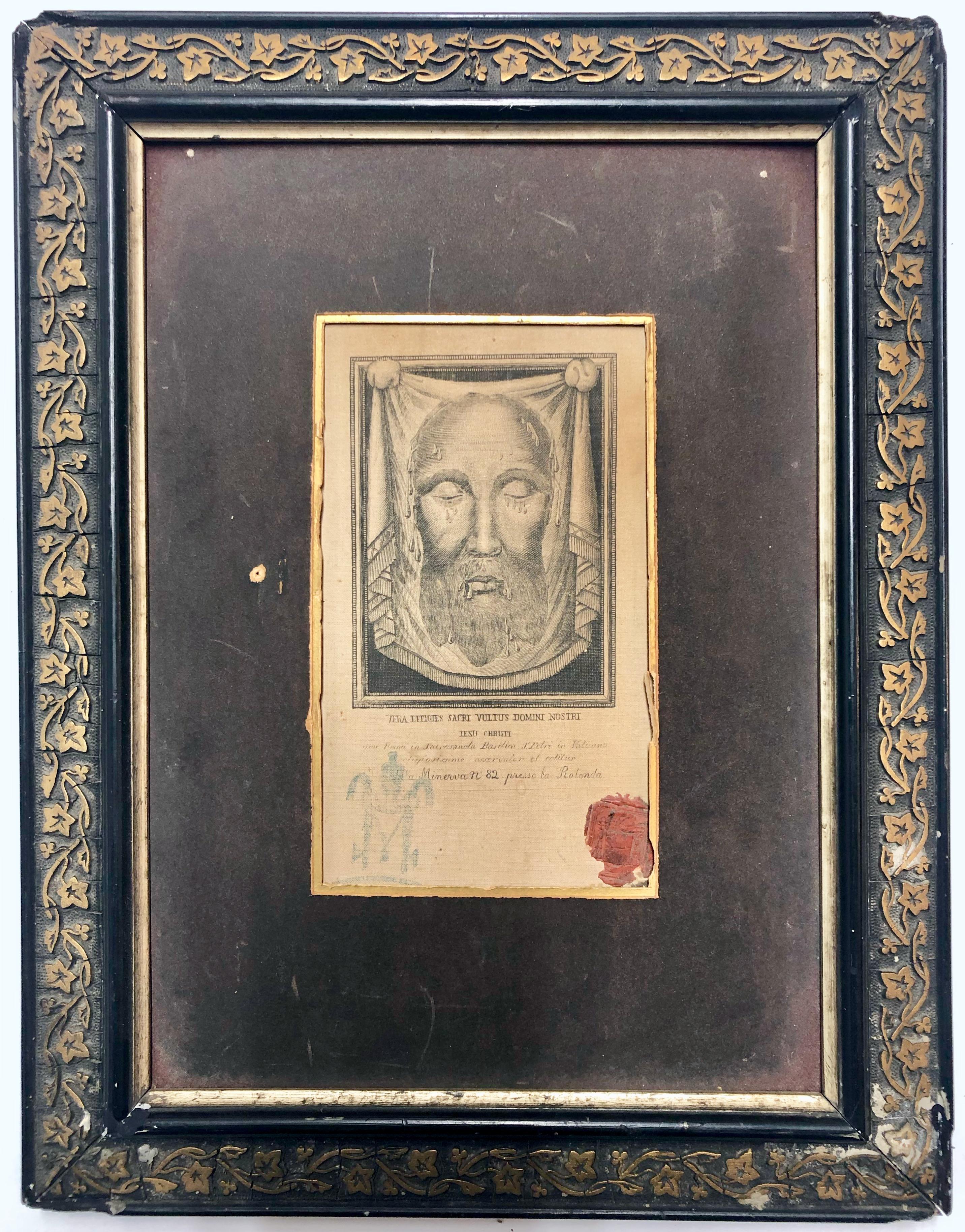 Framed Relic Image Of Veronica's Veil, With Vatican Seal And Stamp, Verso C.1887 - Print by Unknown