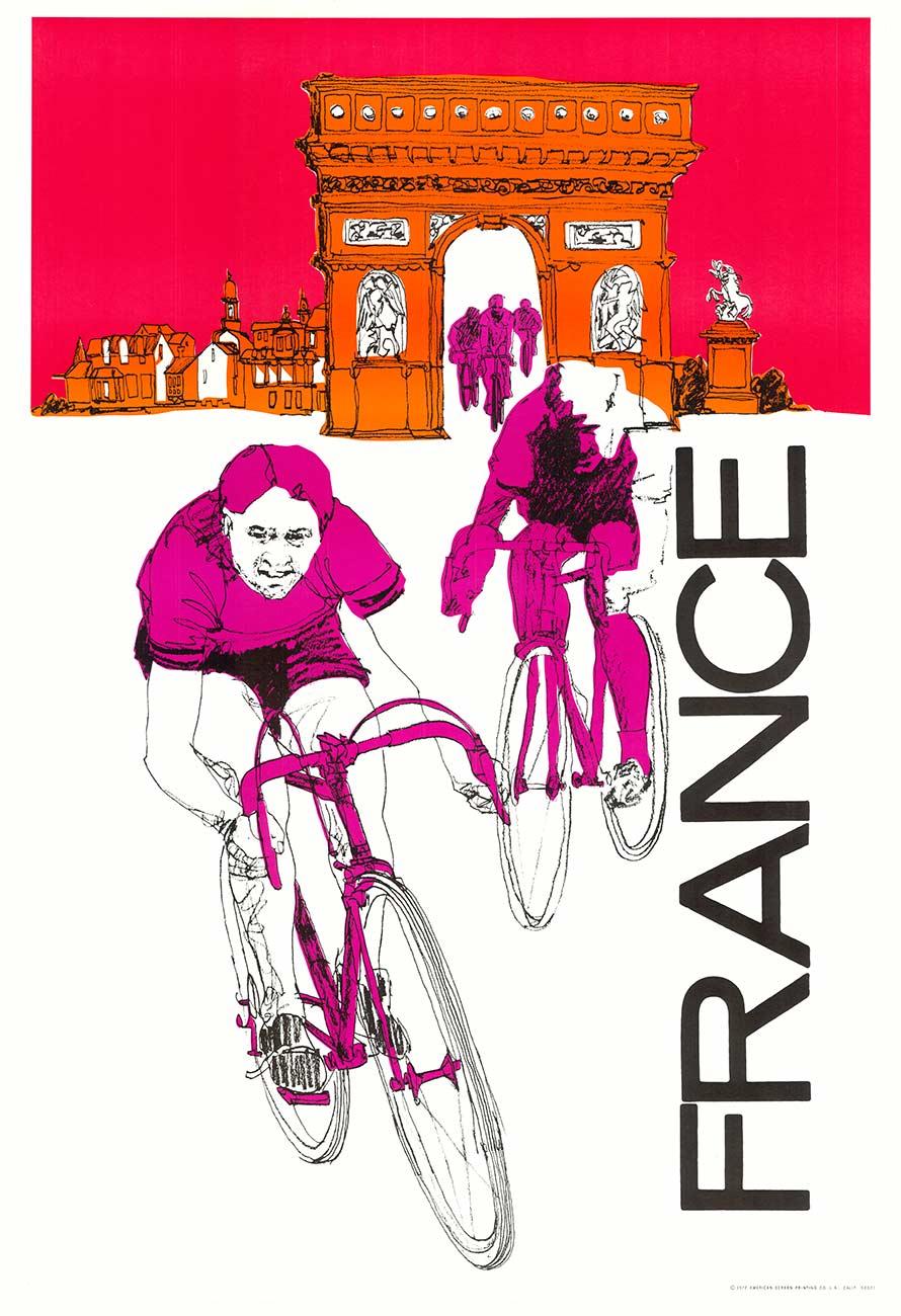 Poster di viaggio Francia in bicicletta - serigrafia