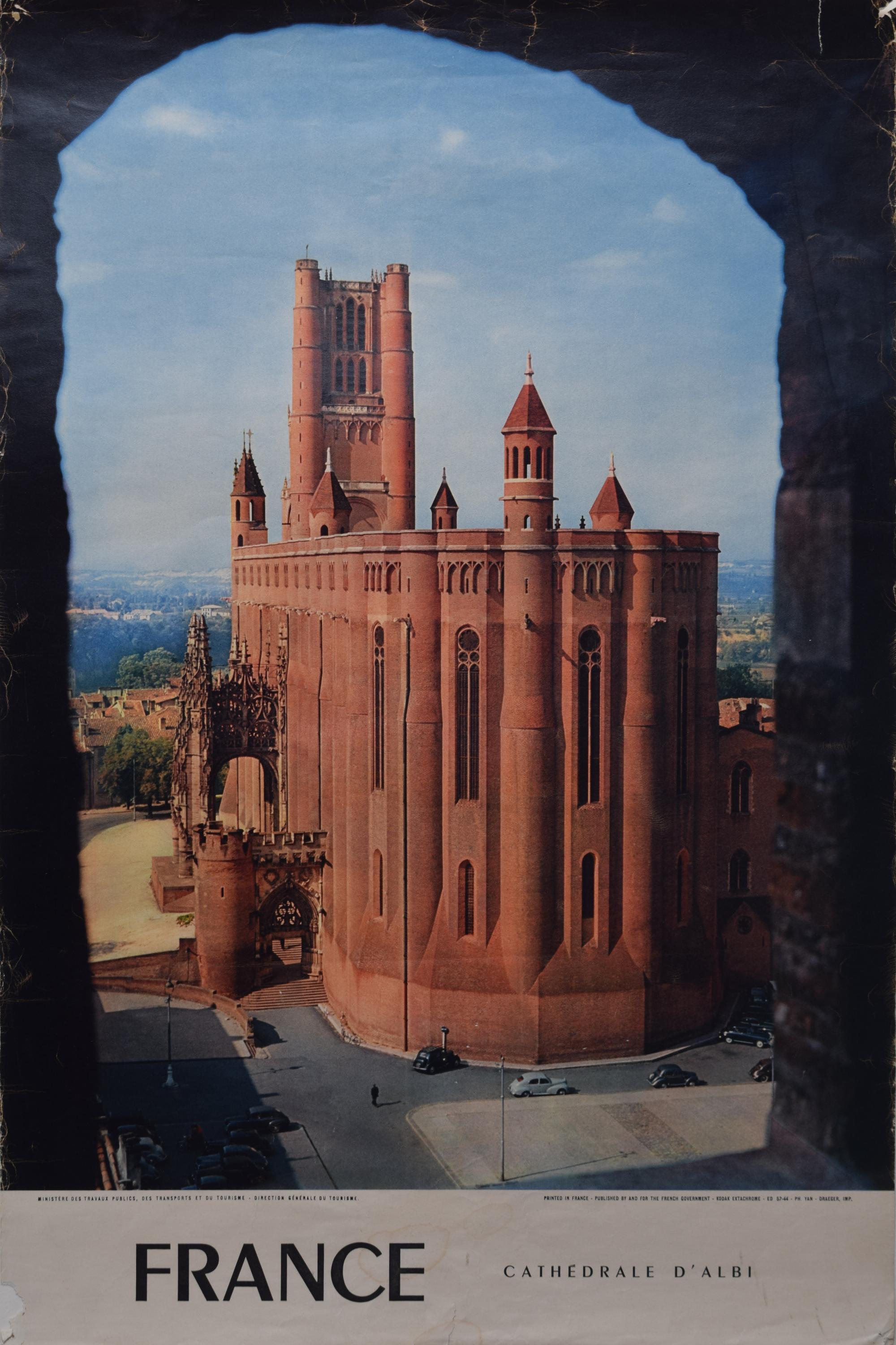 Landscape Print Unknown - Affiche vintage originale de la cathédrale d'Albi, Toulouse