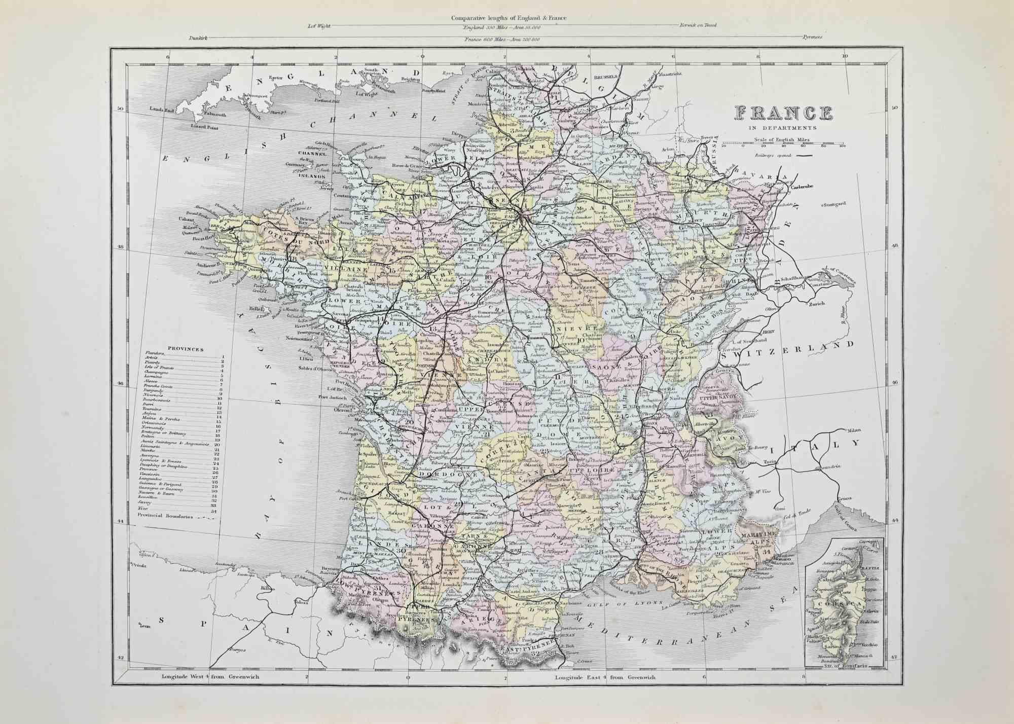 Unknown Figurative Print - France in Departments - Lithograph - 1872