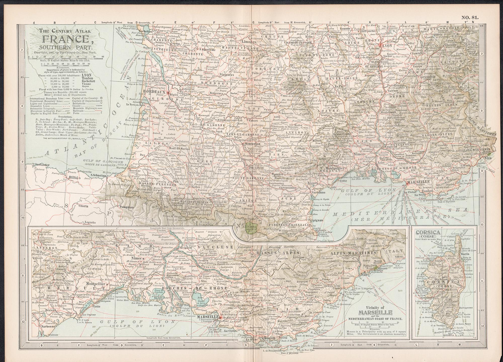 France, partie sud. Carte vintage Atlas du XXe siècle - Print de Unknown
