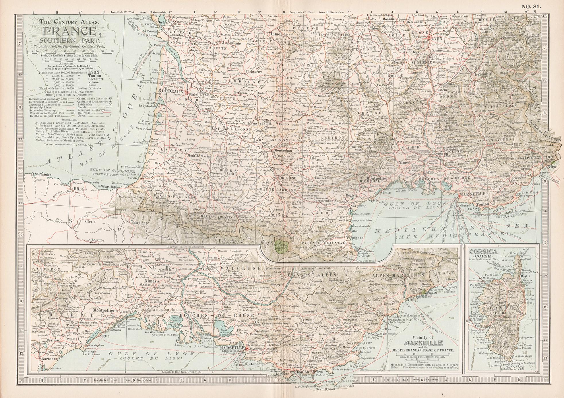 Print Unknown - France, partie sud. Carte vintage Atlas du XXe siècle