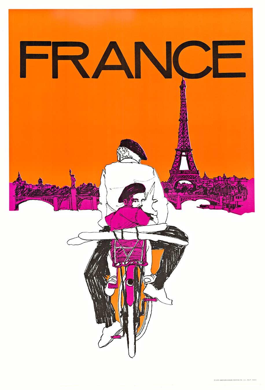 Francia in bicicletta e pane francese  serigrafia