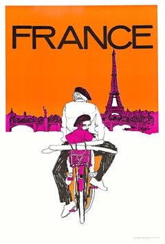 Francia in bicicletta e pane francese  serigrafia