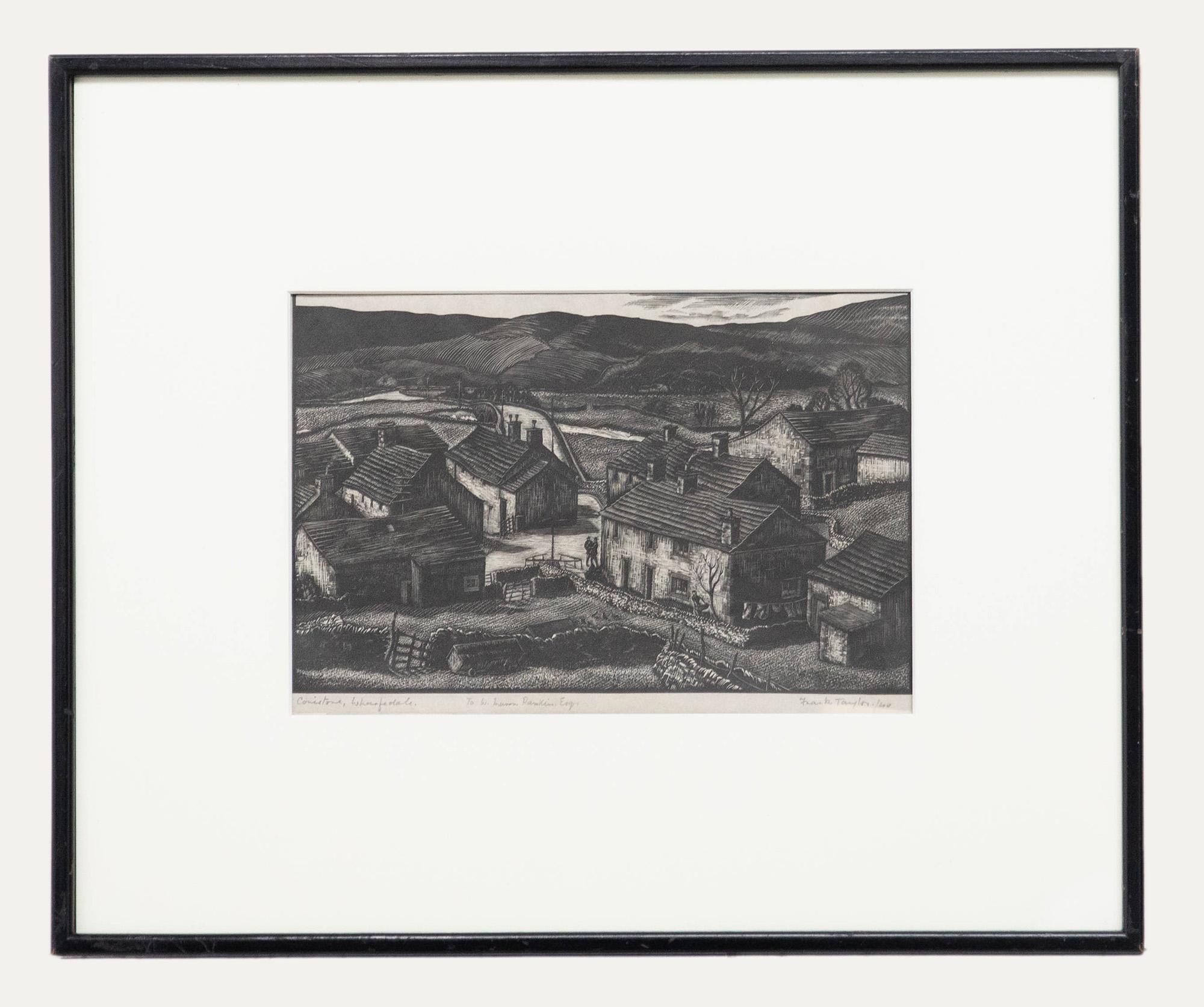 Unknown Landscape Print - Frank Taylor - Framed Mid 20th Century Woodcut, Conistone, Wharfedale