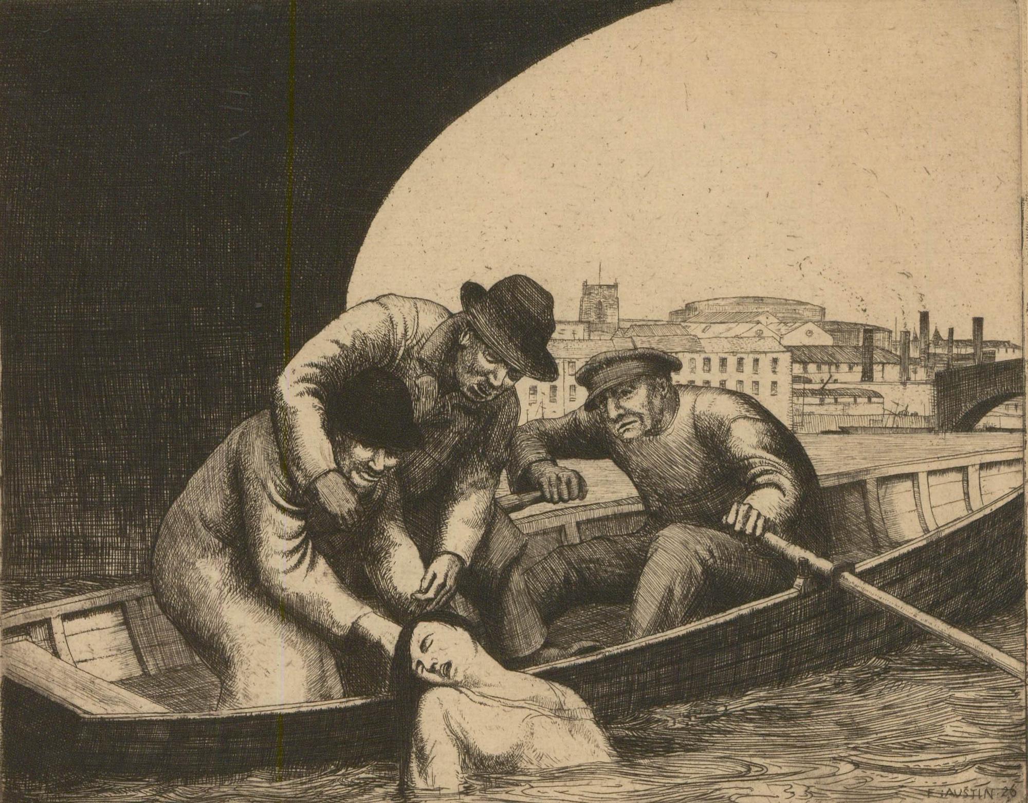 George Frederick George Austin (1902-1990) - Acquaforte del 1915, Una tragedia - Print di Unknown