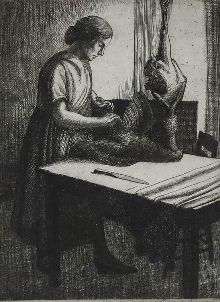 Frederick George Austin (1902-1990) - Framed Etching, Plucking Poultry - Print by Unknown