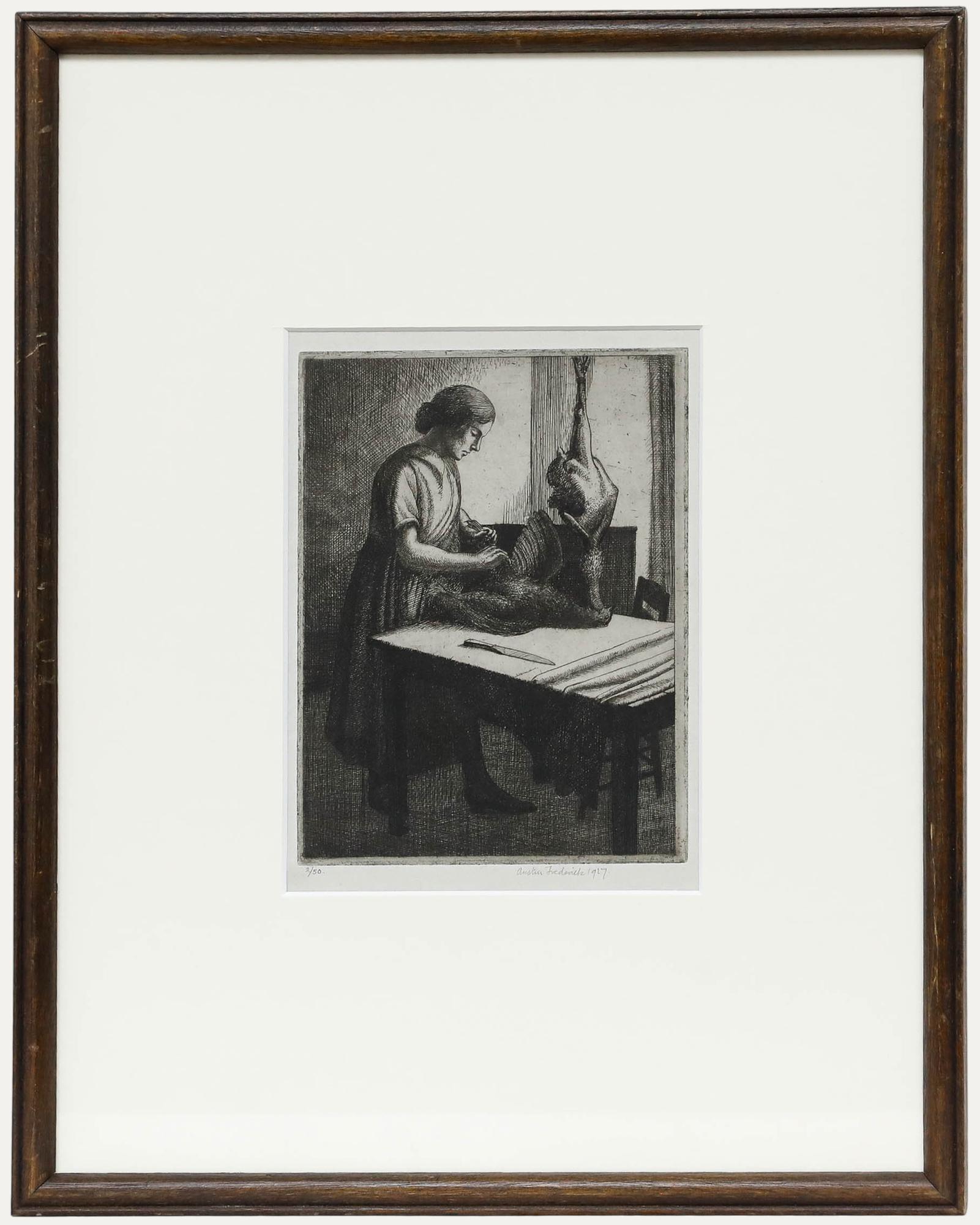 Unknown Figurative Print - Frederick George Austin (1902-1990) - Framed Etching, Plucking Poultry
