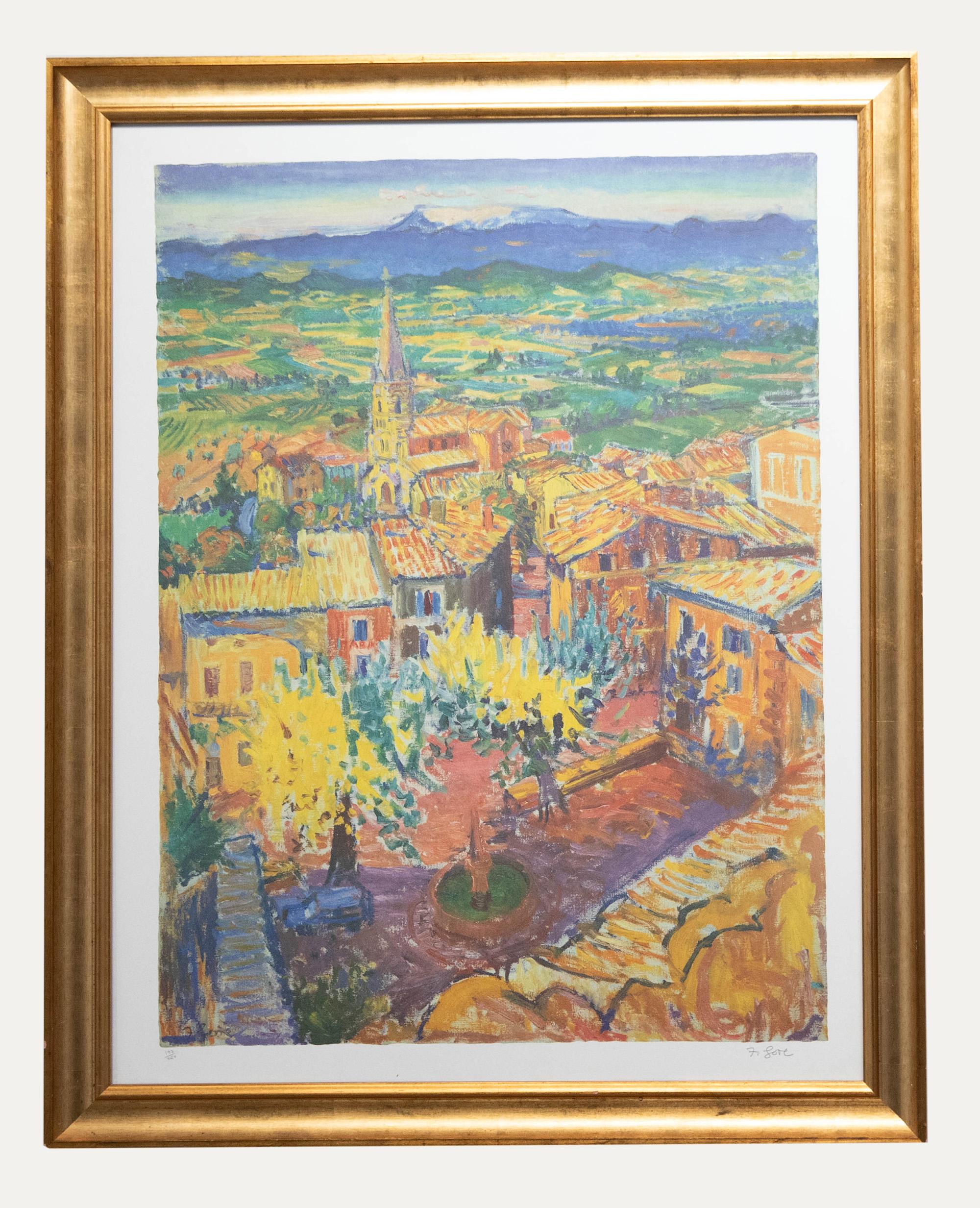 Unknown Landscape Print - Frederick Gore RA - Framed Contemporary Lithograph, Bonnieux
