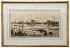 Frederick Slocombe (1847-1920) - Framed 1872 Etching, Thames Scene with Boats