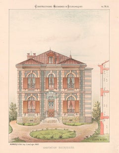 French architecture house design lithograph, late 19th century, c1870