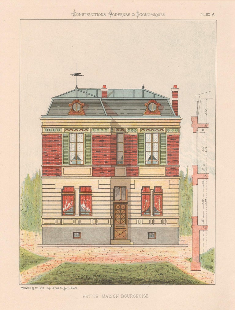 Unknown French Architecture House Design Lithograph Late 19th Century C1870 For Sale At 1stdibs