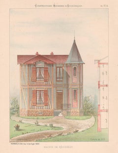 French architecture house design lithograph, late 19th century, c1870