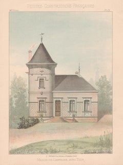 French architecture house design lithograph, late 19th century, c1870