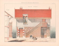 French architecture house design lithograph, late 19th century, c1870
