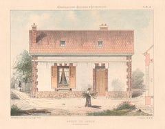 French architecture house design lithograph, late 19th century, c1870