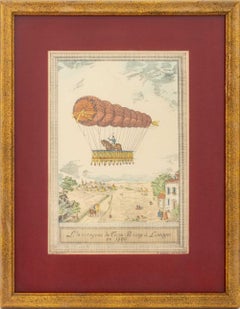 French Ballooning Hand-Colored Etchings, 3