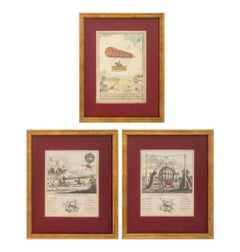 French Ballooning Hand-Colored Etchings, 3