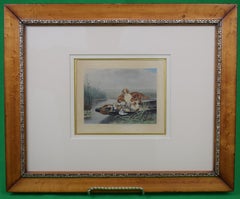 Used "French c1895 Colour Plate Depicting Two Hunting Dogs w/ Ducks On A Skiff"