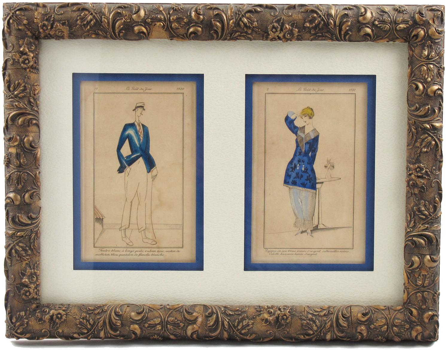 Unknown Figurative Print - French Colored Fashion Print Les Annees Folles Outfit Framed