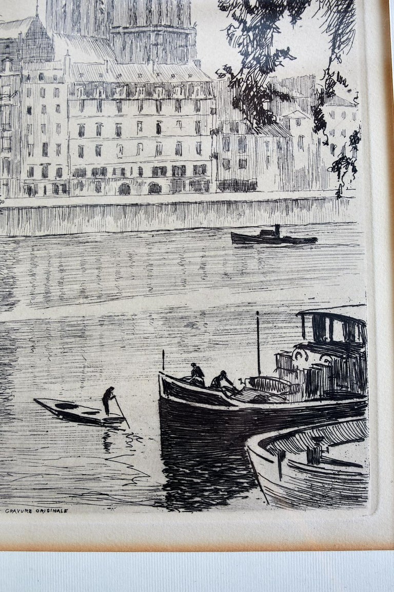 Unknown French Etching Notre Dame Seine at 1stDibs