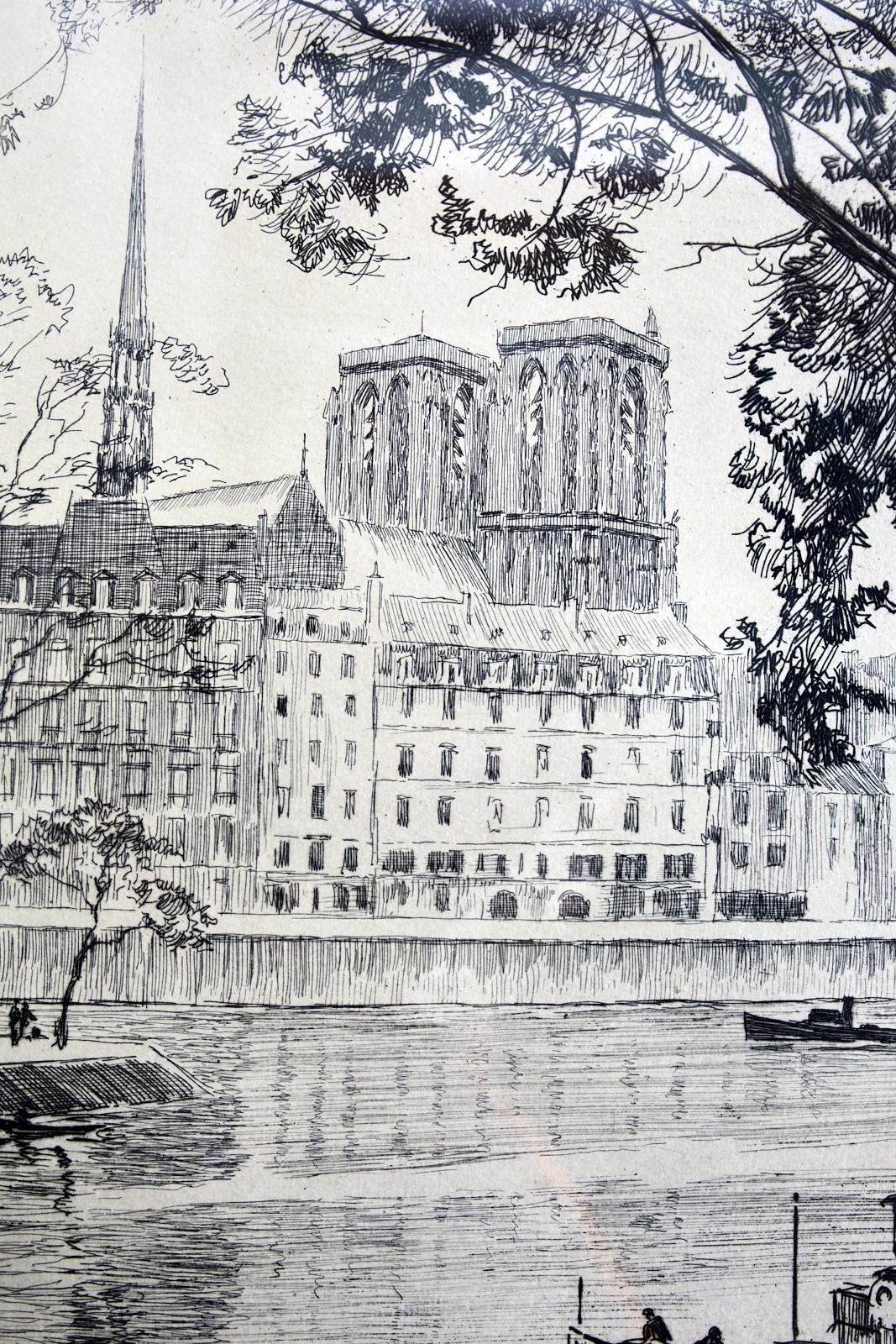 French Etching Notre Dame Seine 11