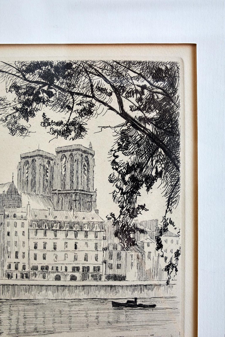Unknown French Etching Notre Dame Seine at 1stDibs