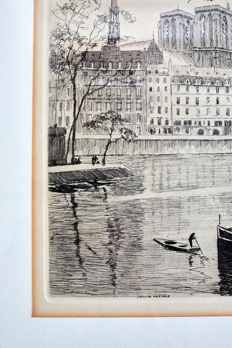 Unknown French Etching Notre Dame Seine at 1stDibs