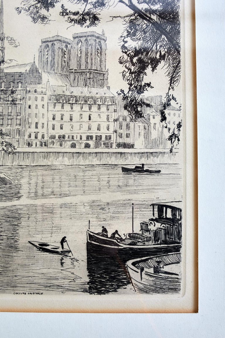 Unknown French Etching Notre Dame Seine at 1stDibs