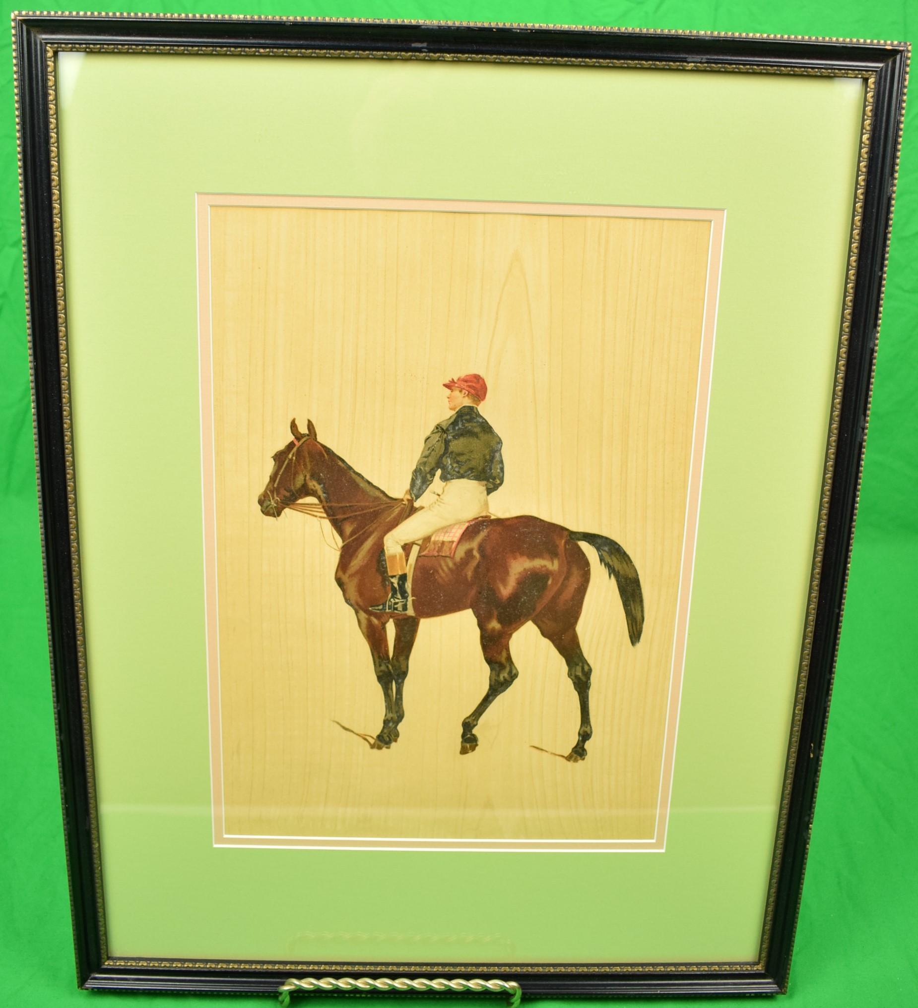 French Jockey w/ Black Silks & Red Cap Hand-Colour Chromolithograph - Print by Unknown