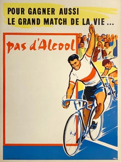 French Original Vintage Cycling Poster - Pas D'Alcool c1950