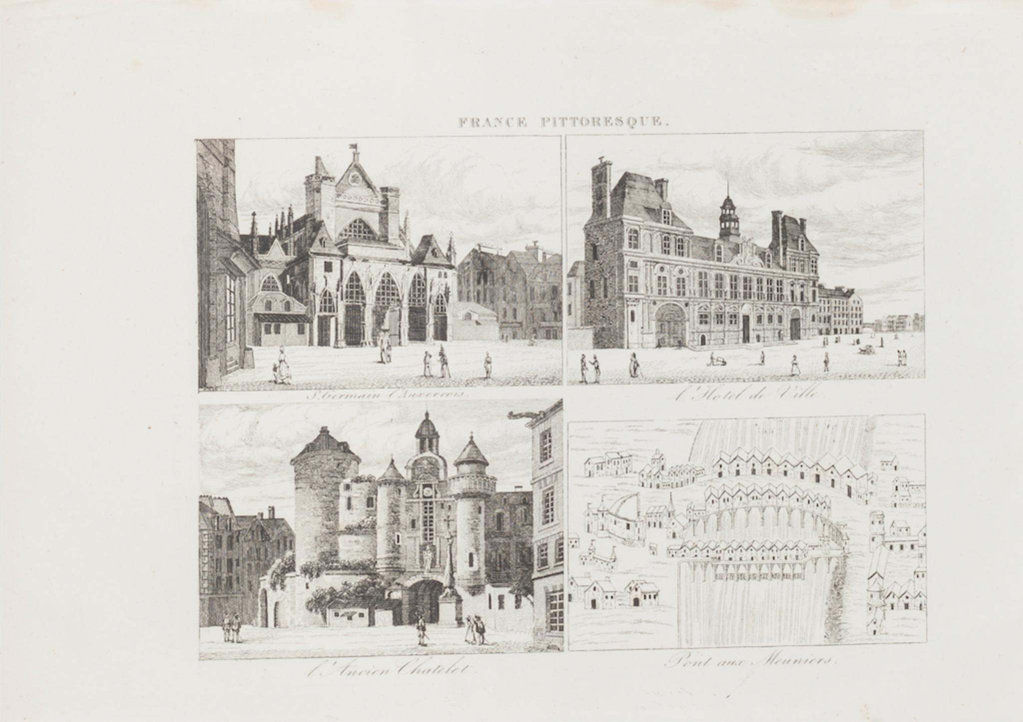 Französische Paläste – Originallithographie – 19. Jahrhundert
