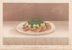 Fried Fillets of Sole, English Victorian food cookery chromolithograph, c1895