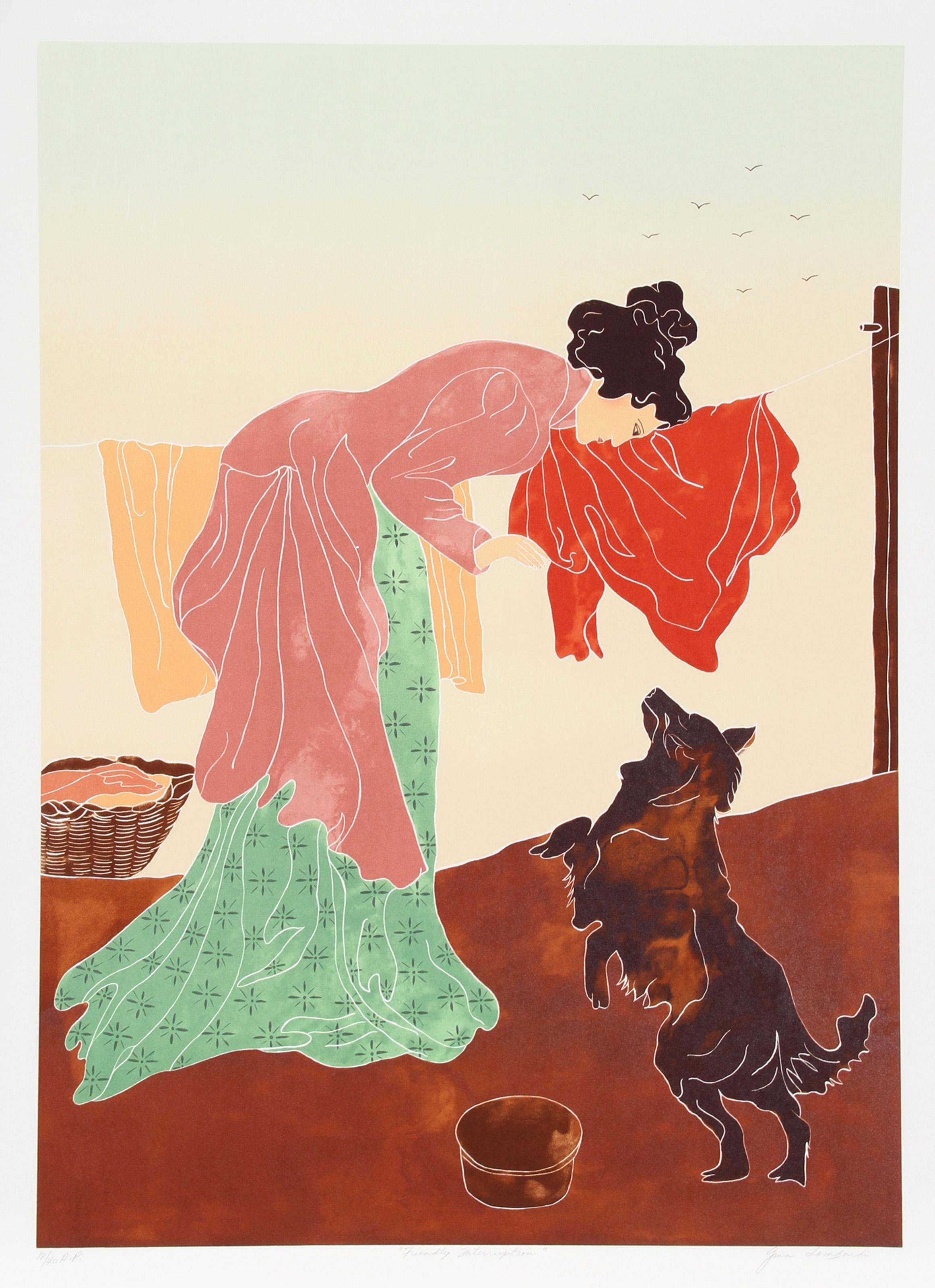 Gina Lombardi Bratter, Americana - Interruzione amichevole, Anno:  1979, Medio:  Litografia, firmata e numerata a matita, Edizione:  AP 40, Dimensioni immagine:  30,5 x 22 pollici, Dimensioni:  35 in. x 24 in. (88,9 cm x 60,96 cm), Descrizione: 