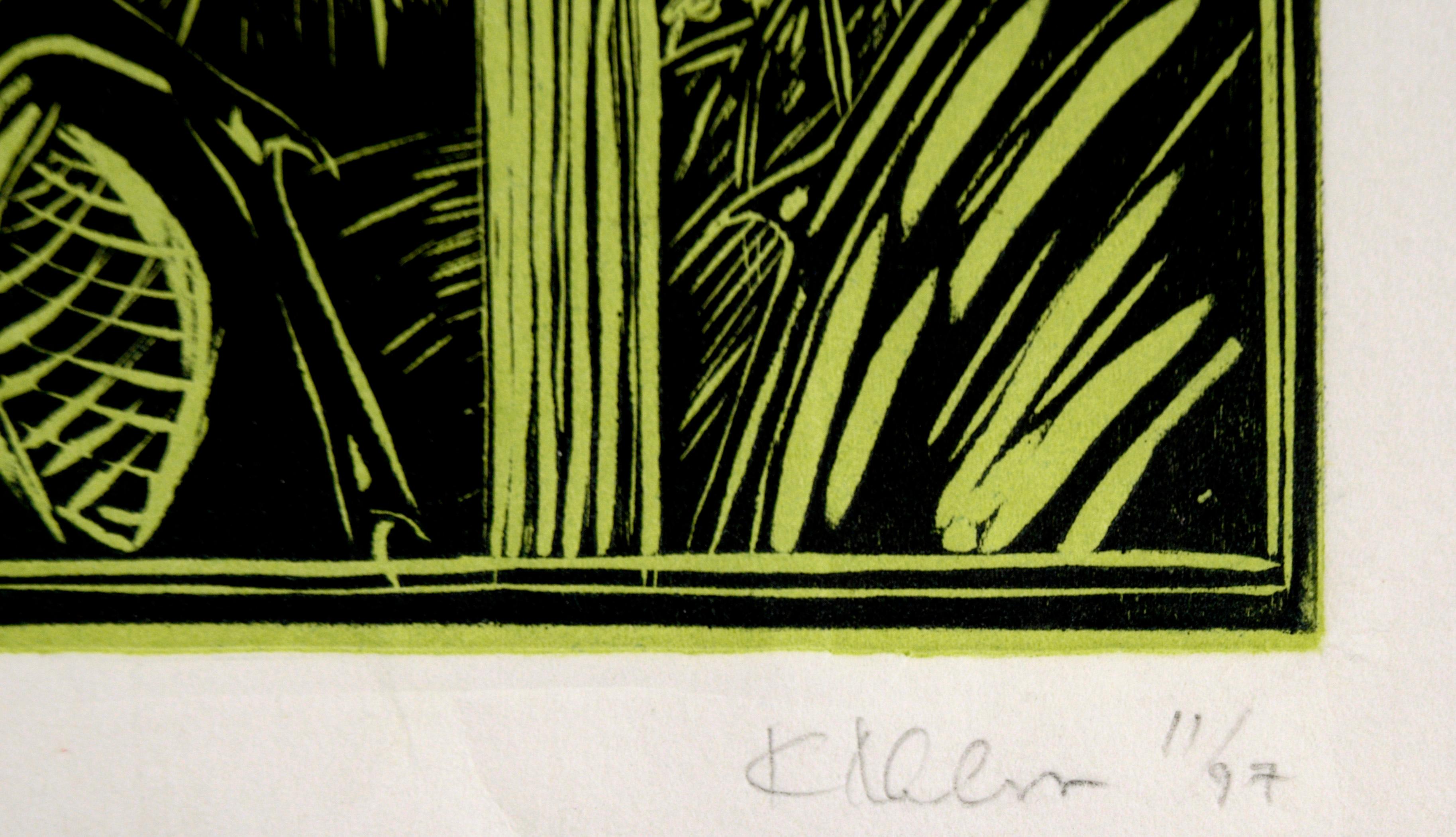 Frog on a Stalk in the Jungle - Linocut Print on Tissue Paper (proof) For Sale 2