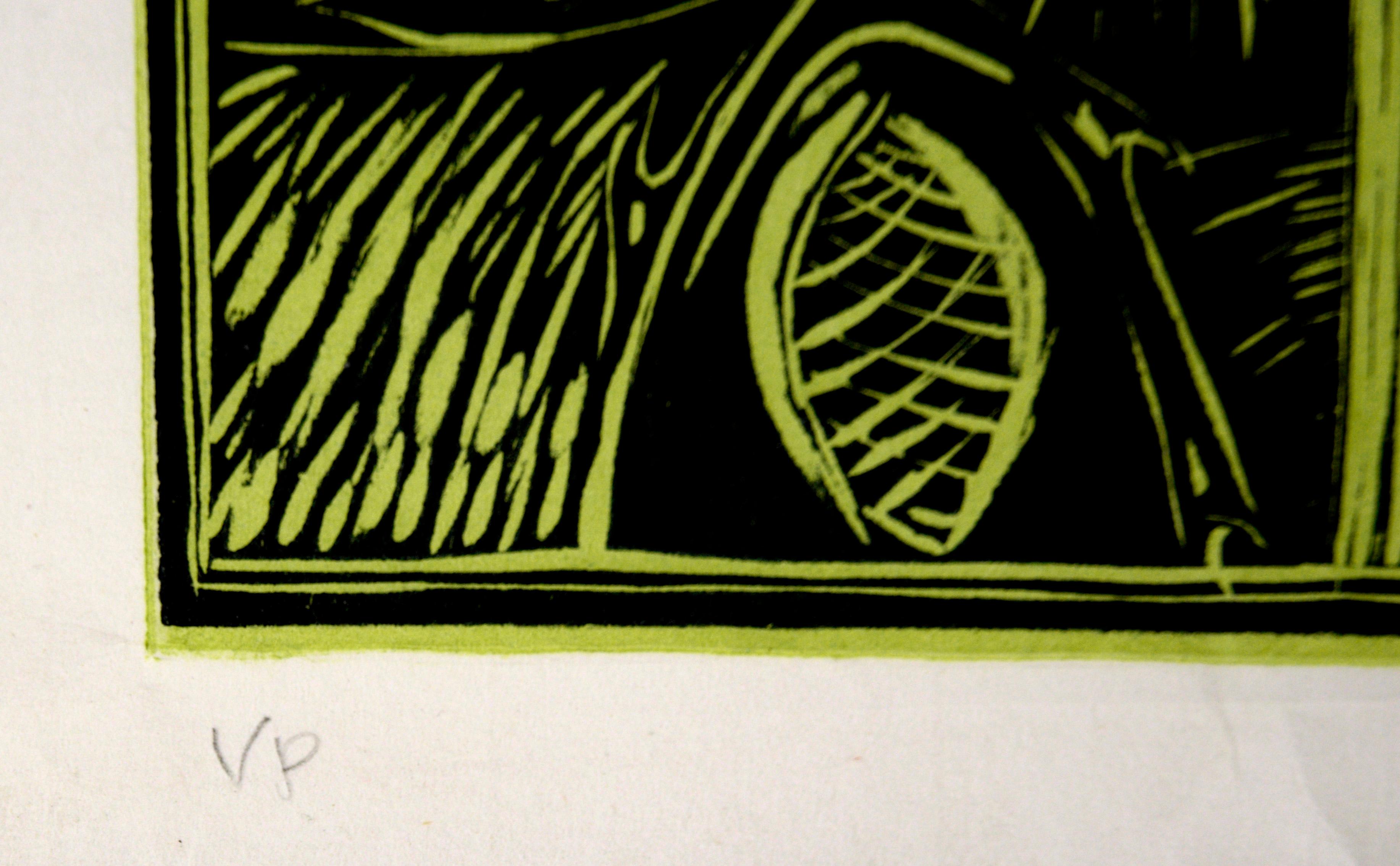 Frog on a Stalk in the Jungle - Linocut Print on Tissue Paper (proof) For Sale 3