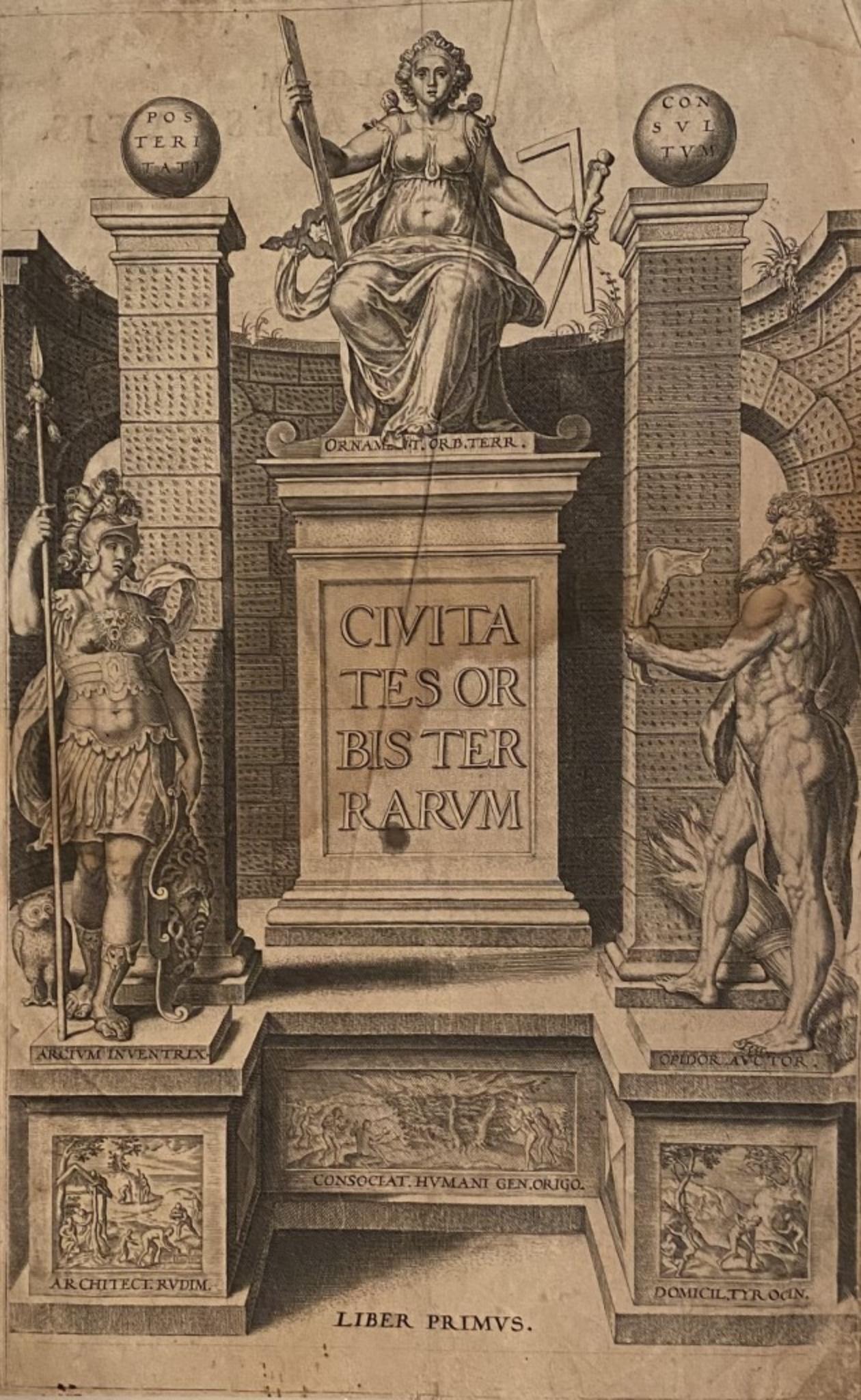 Unknown Figurative Print - Frontispiece - Civitates Orbis Terrarum -  Etching  - 1580