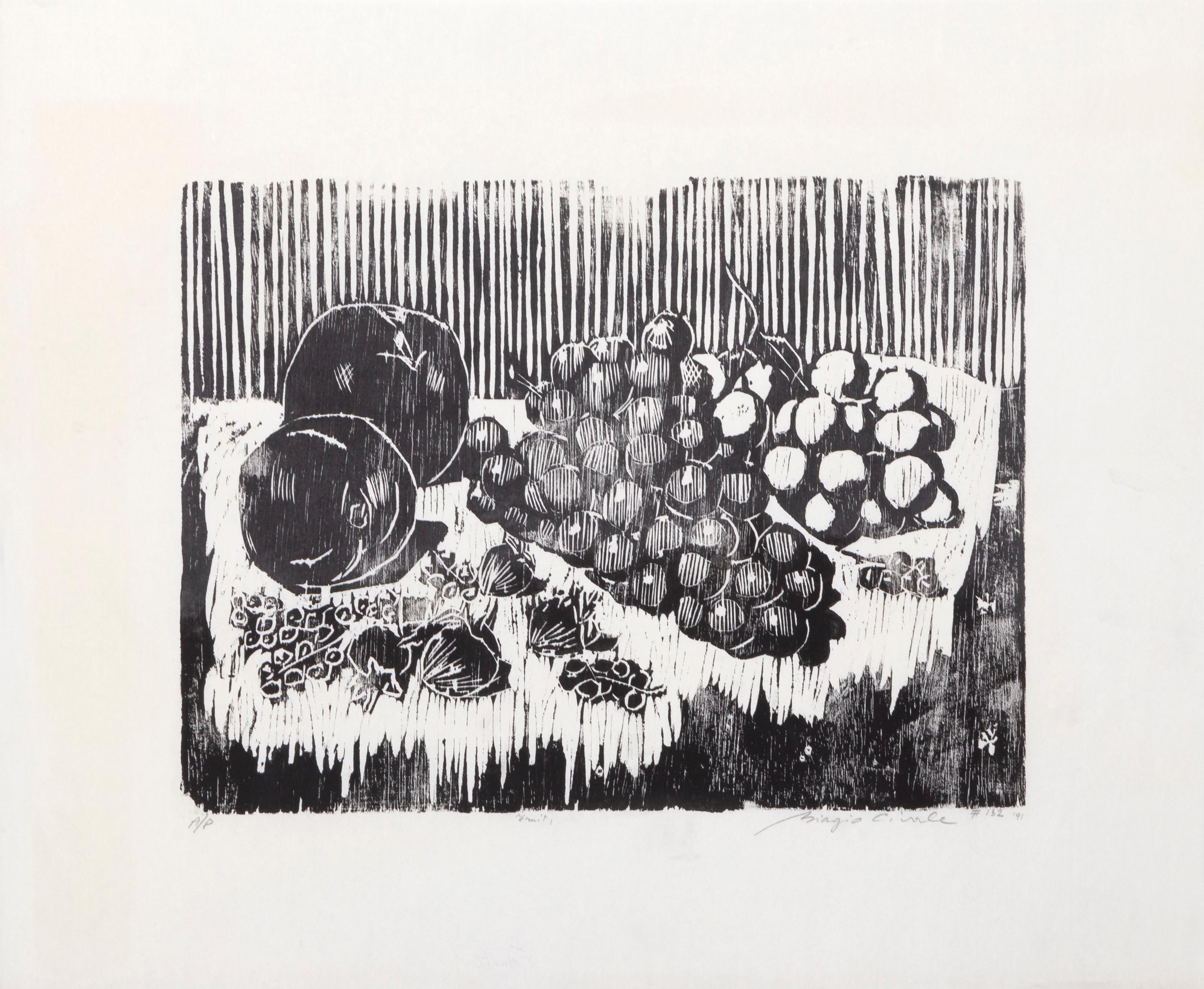 Fruits, Modern Woodcut on thin tissue paper by Biagio Civale