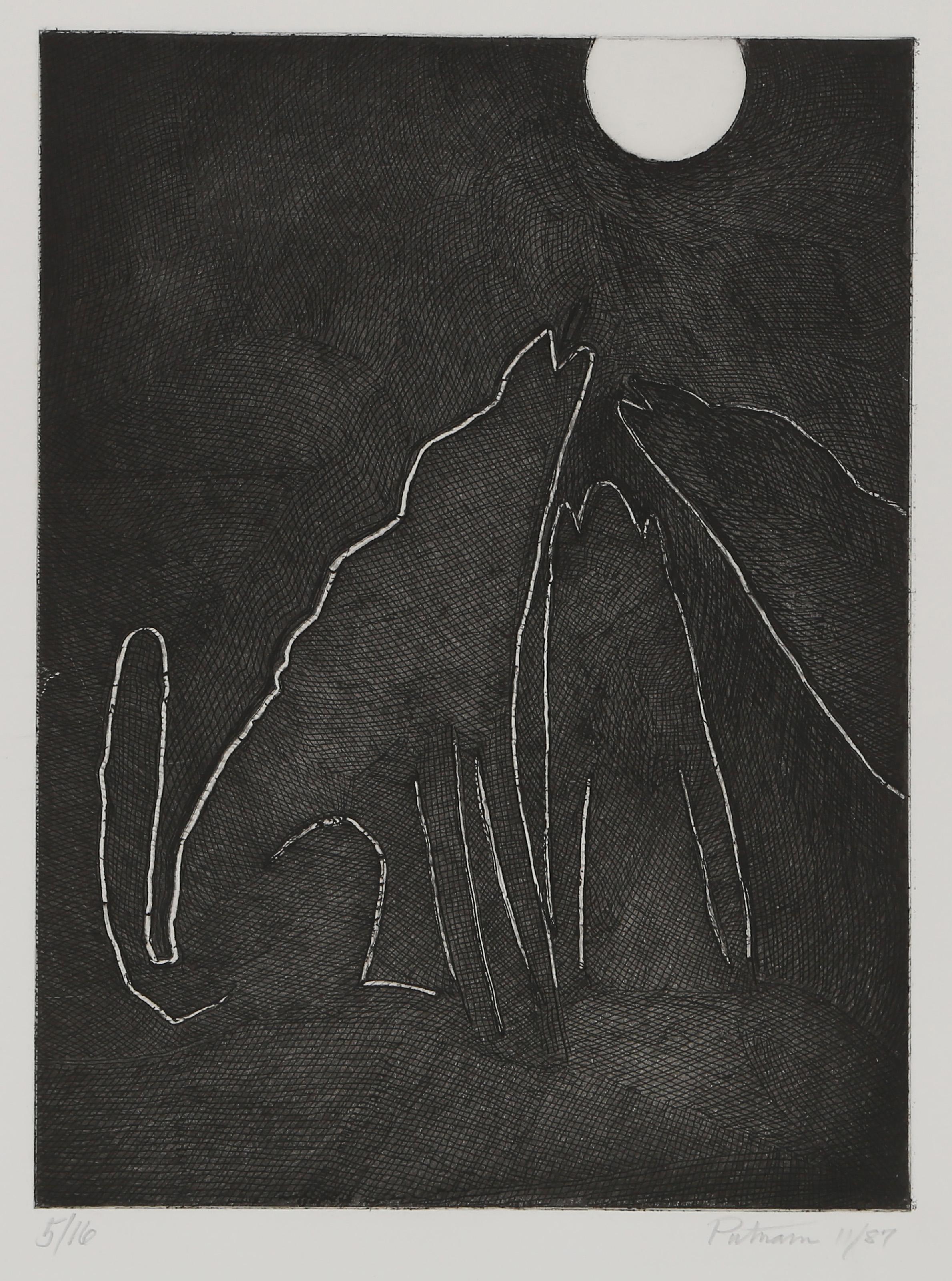 Wallace Putnam, Amerikaner (1899 - 1989) - Vollmond, Jahr:  1987, Medium:  Radierung, signiert, datiert und nummeriert mit Bleistift, Auflage:  5/16, Bildgröße:  12 x 8,75 Zoll, Größe:  17.5 x 16 in. (44.45 x 40.64 cm), Beschreibung:  Aus der